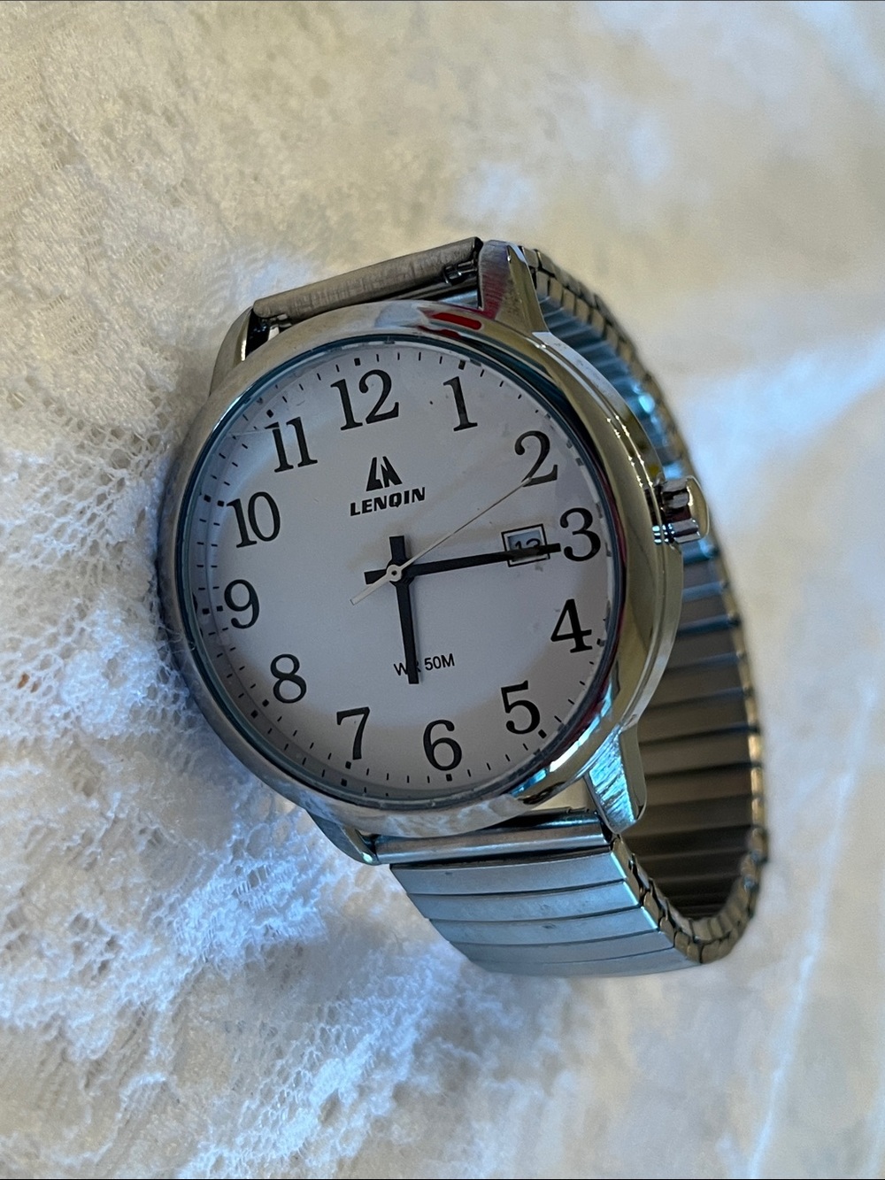 LINQIN Silver Men's Stainless Steel Watch with White Dial